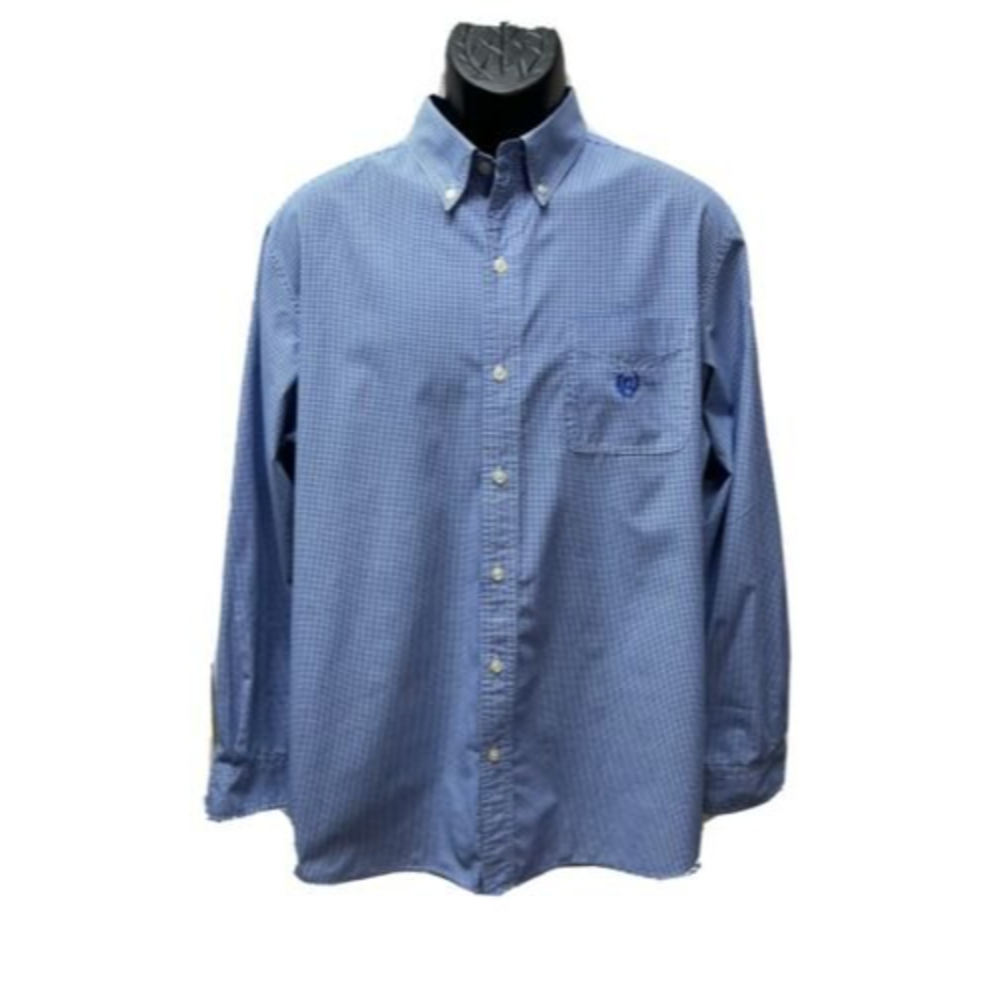 RALPH LAUREN CHAPS Shirt Mens Large Button Down Long Sleeve Blue Check B024